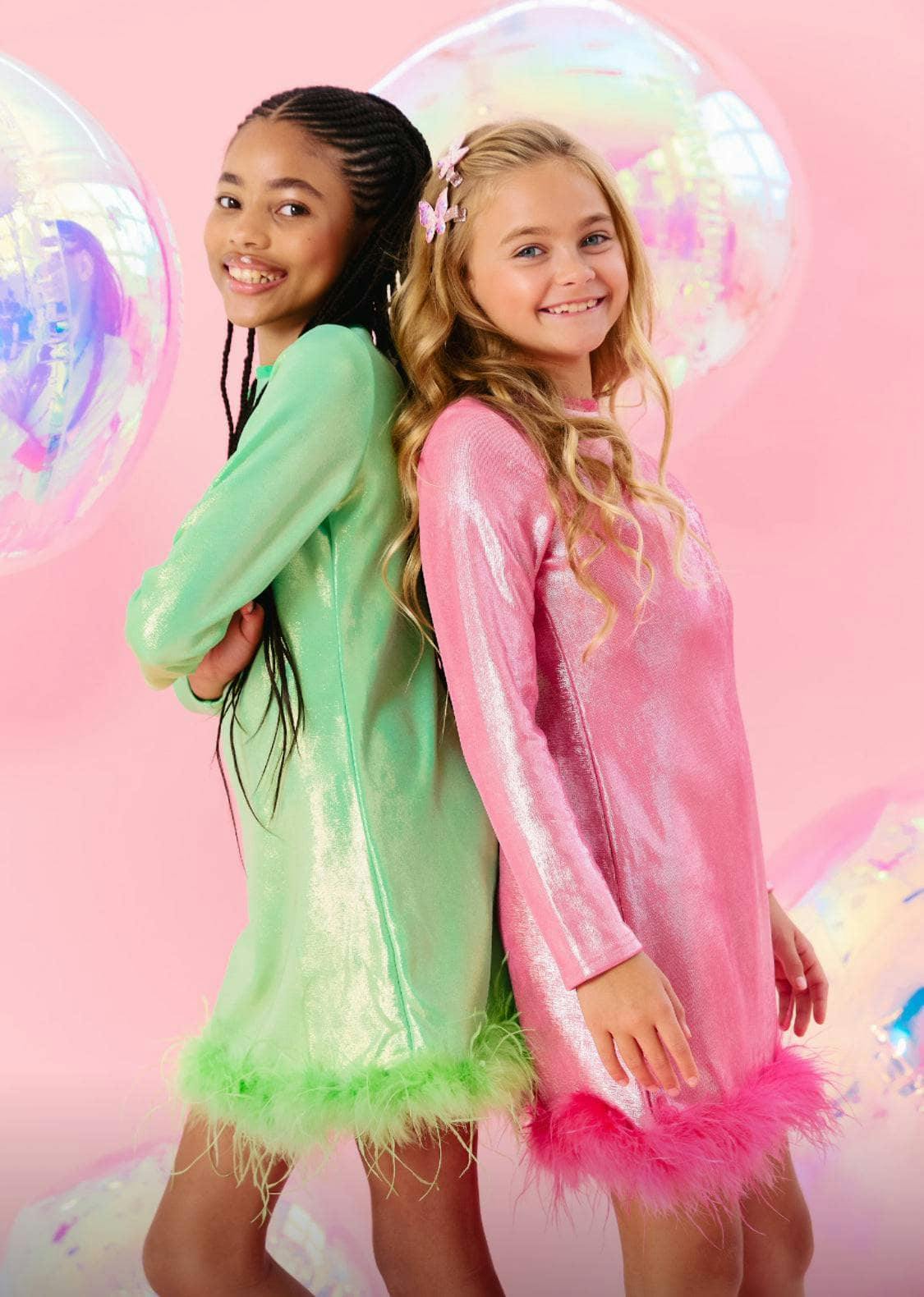 Shimmering Metallic Feather Dress Hot Pink