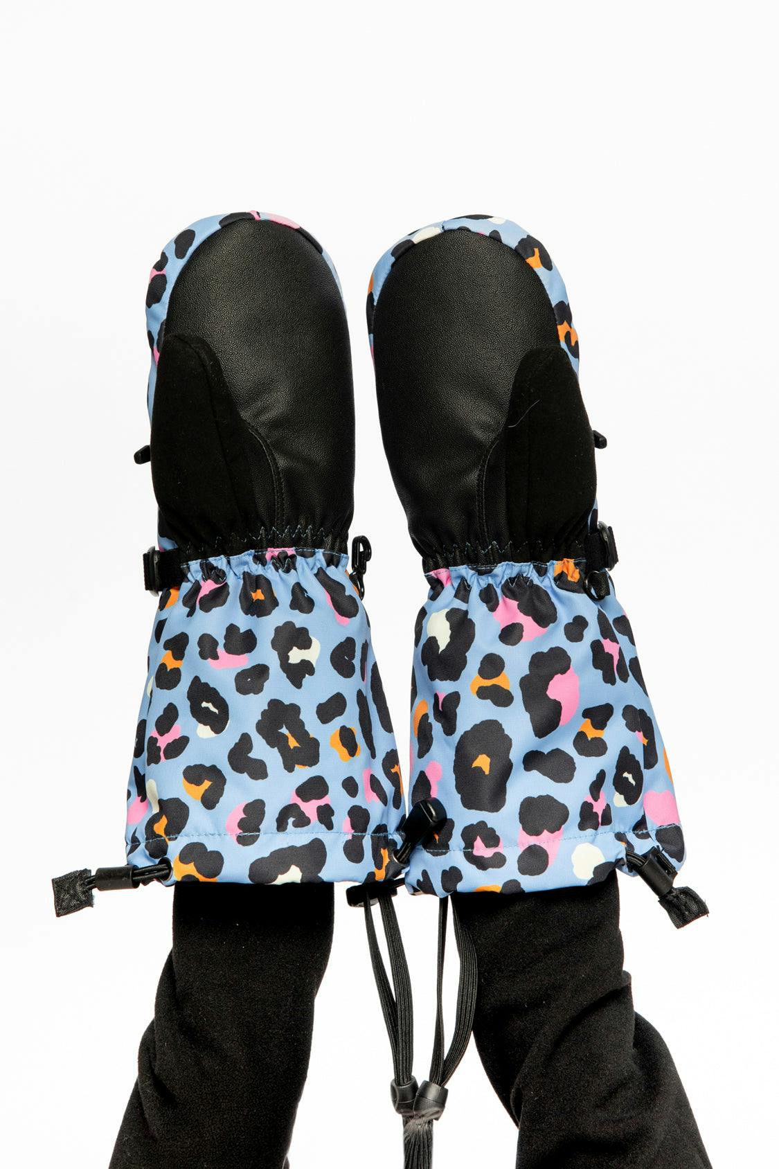 Teknik Winter Mittens Blue Leopard Print