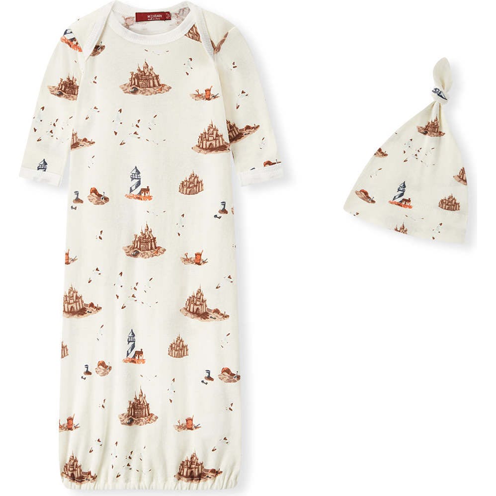 Sandcastle Organic Cotton Newborn Gown & Hat Set