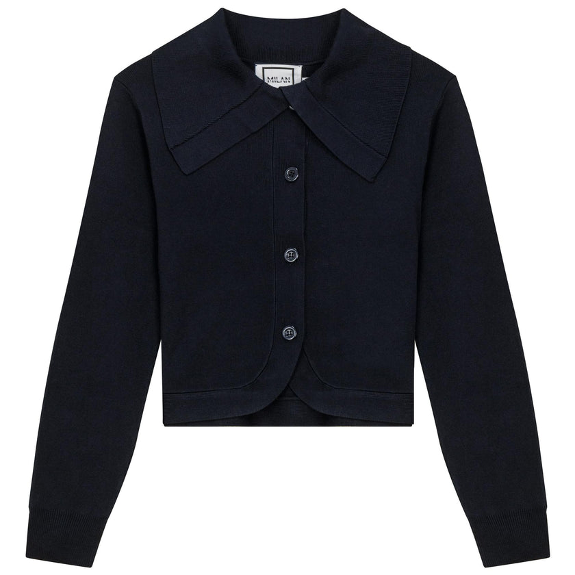 Cropped Knit Collar Cardigan