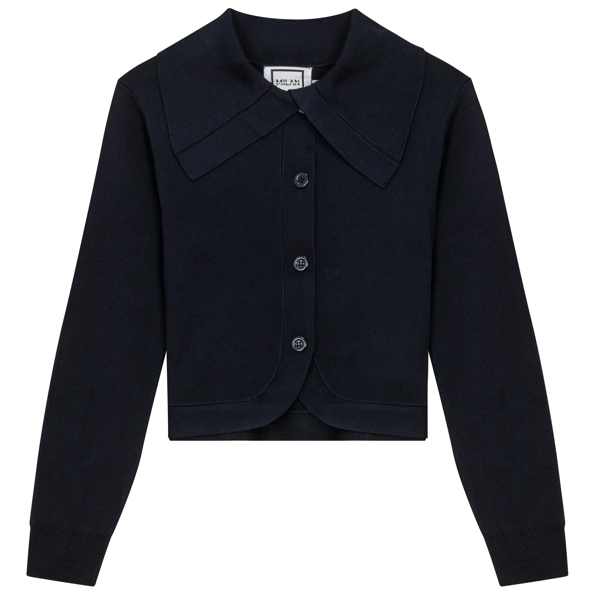 Cropped Knit Collar Cardigan