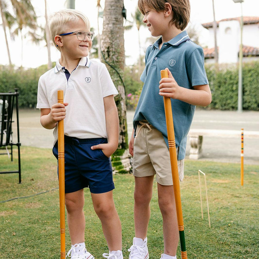 Archie Polo  - Off-White w/Stormy Blue