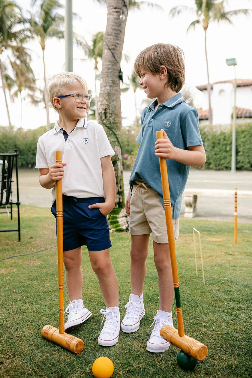 Archie Polo  - Off-White w/Stormy Blue