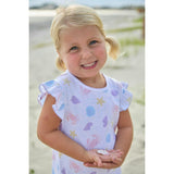 Printed Angel Sleeve Dress - Sea Shells