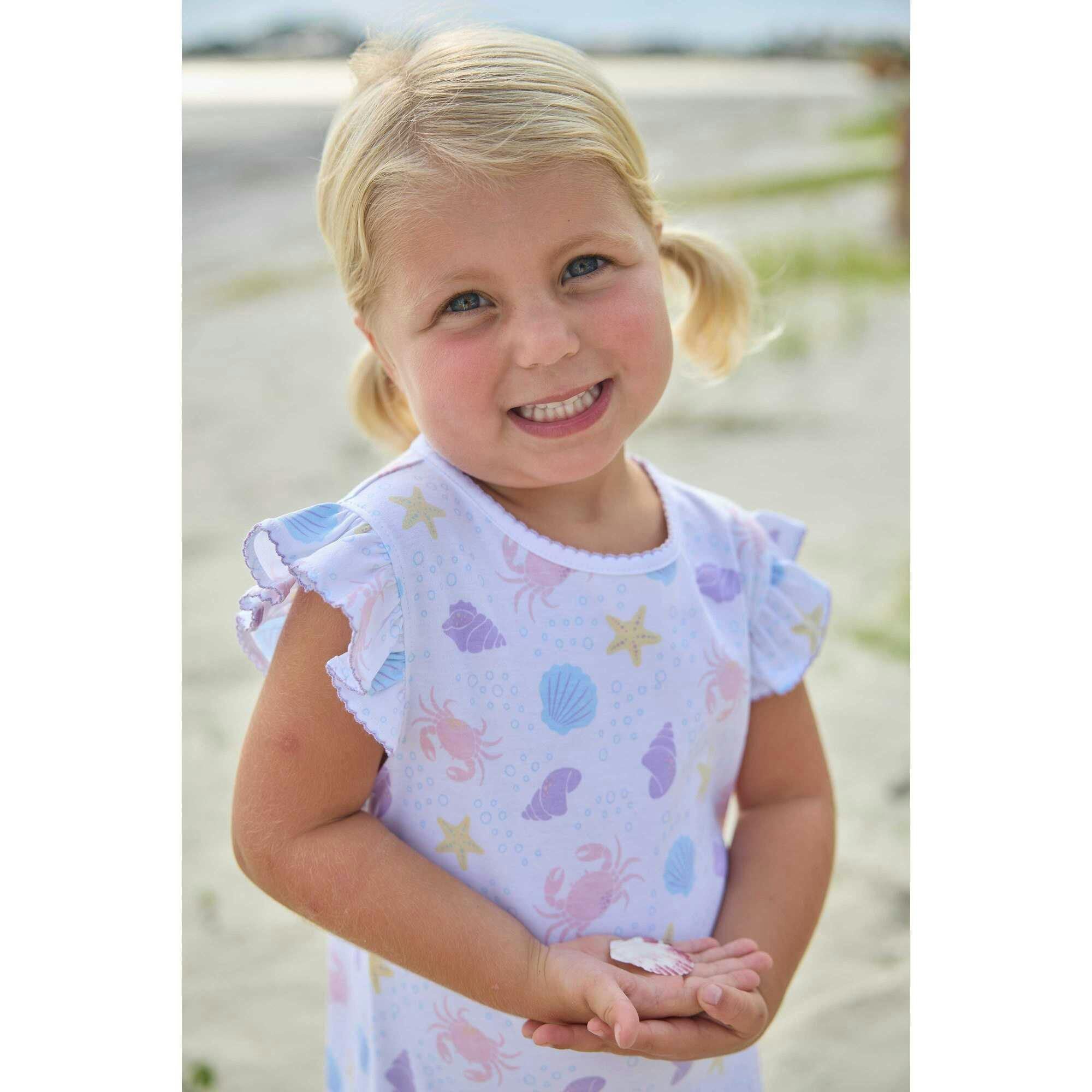 Printed Angel Sleeve Dress - Sea Shells