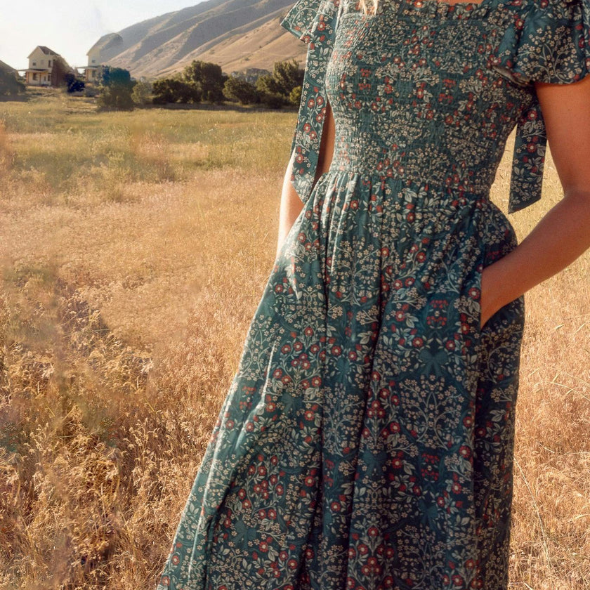 Rayna Dress in Teal Ribboned Garden