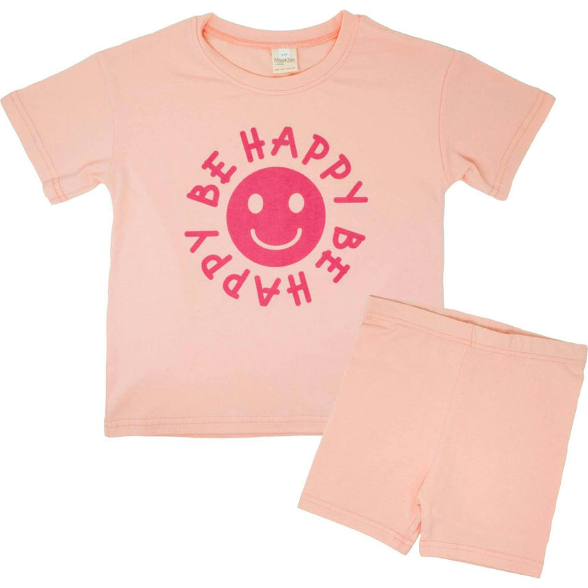 Happy Face "BE HAPPY" Message T-Shirt and Short Set Kids
