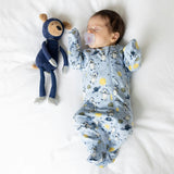 Print Zipped Long Sleeve Footed Onesie