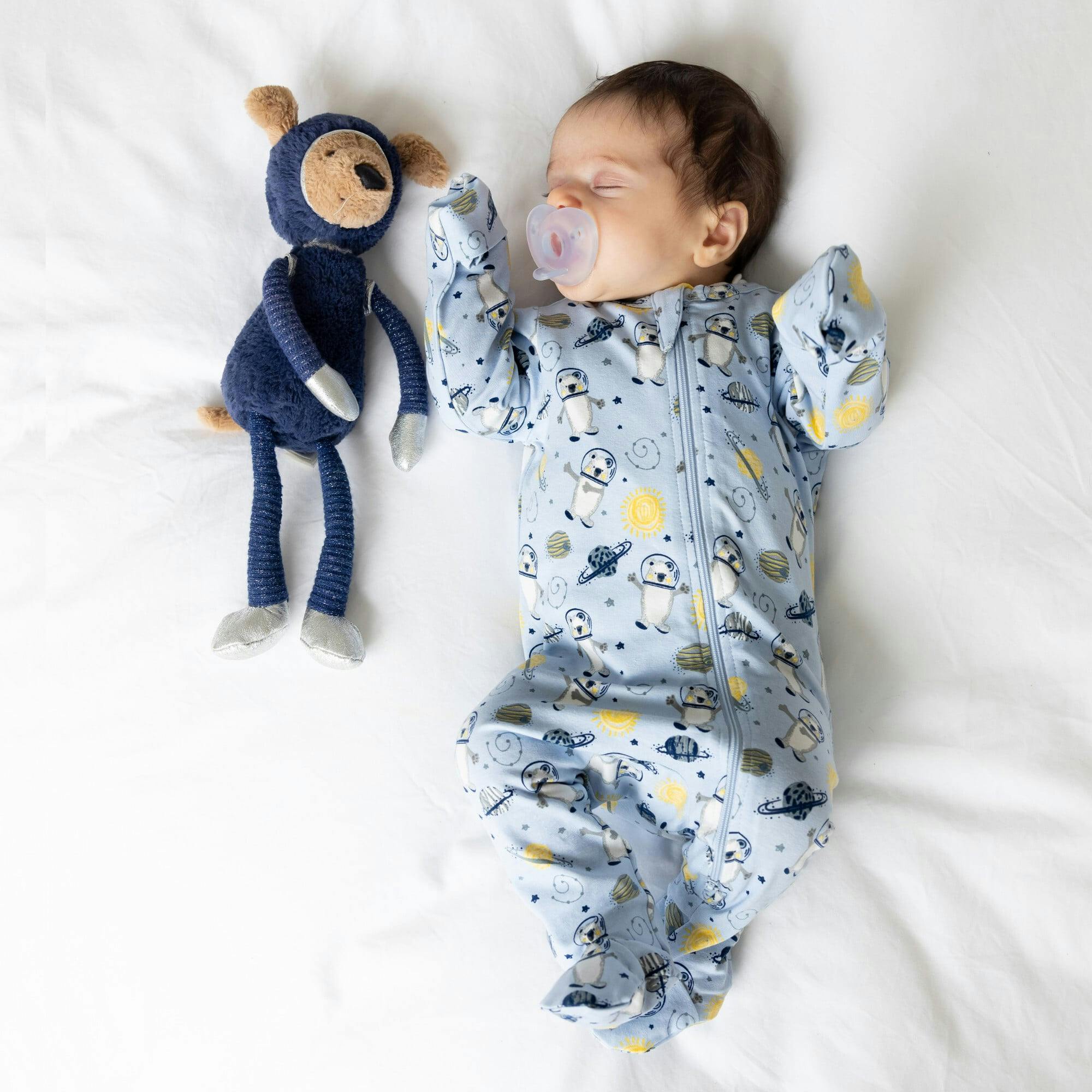 Print Zipped Long Sleeve Footed Onesie