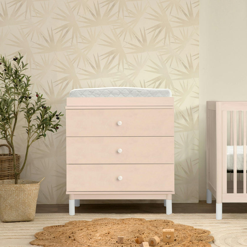 Gelato 3-Drawer Compact Changer Dresser with Removable Changing Tray (34") in Washed Natural / White