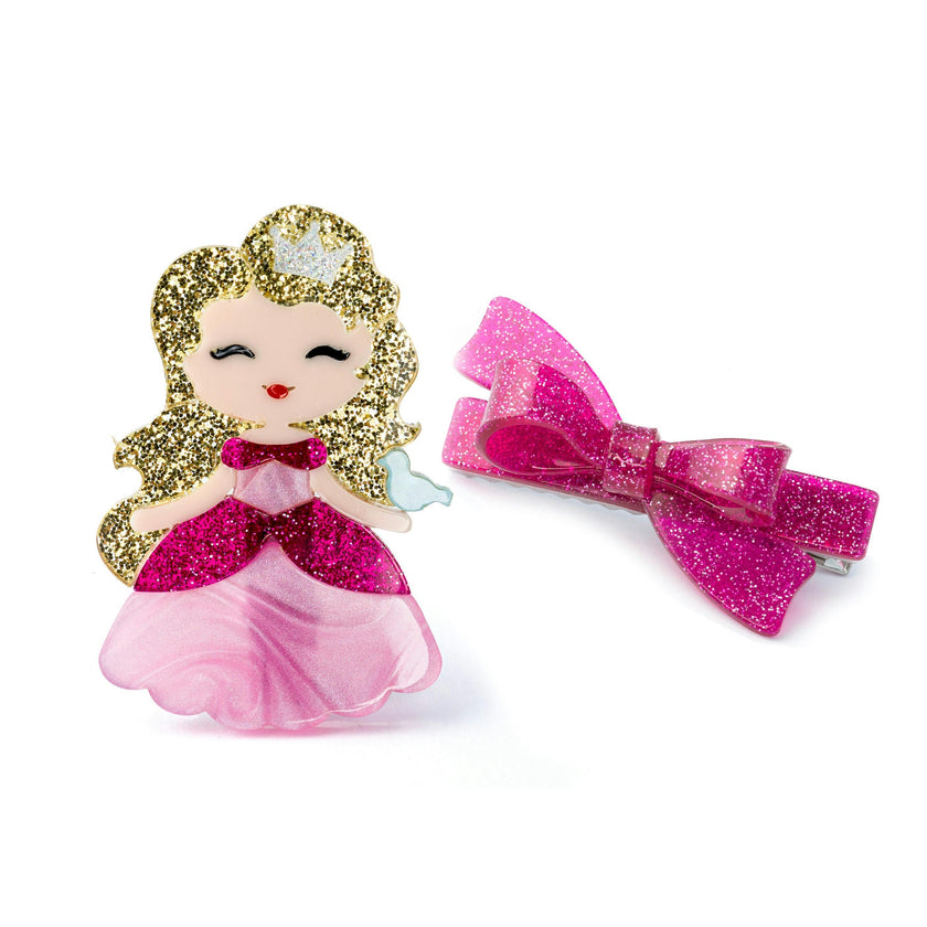Cute Doll Pink Dress & Bow Hair Clips