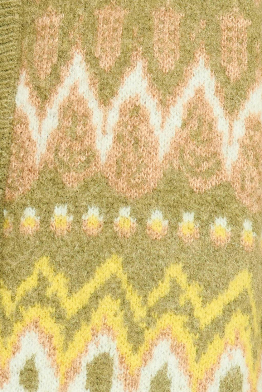 Cusco Fairisle Knit Cardigan in Olive Oil
