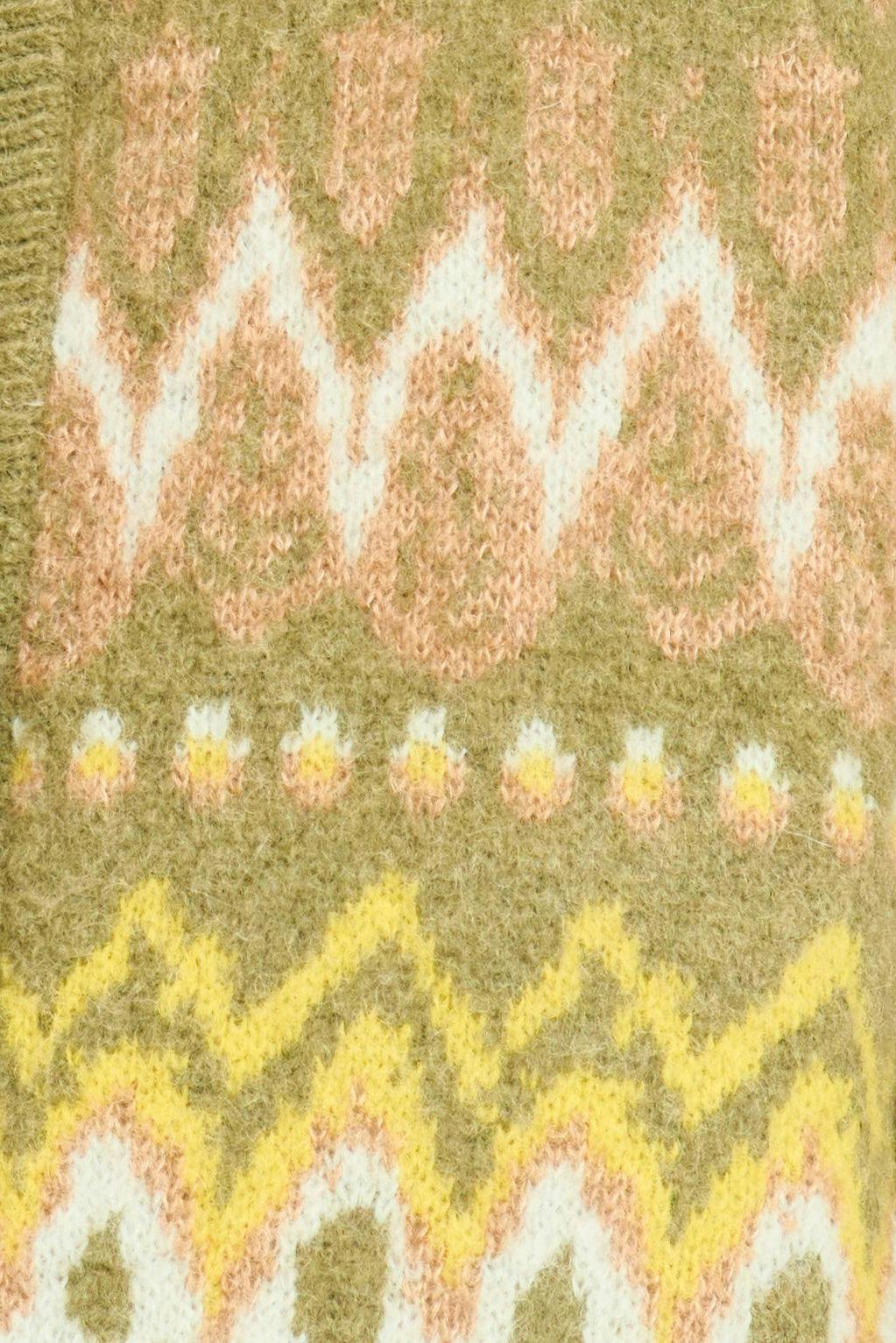 Cusco Fairisle Knit Cardigan in Olive Oil