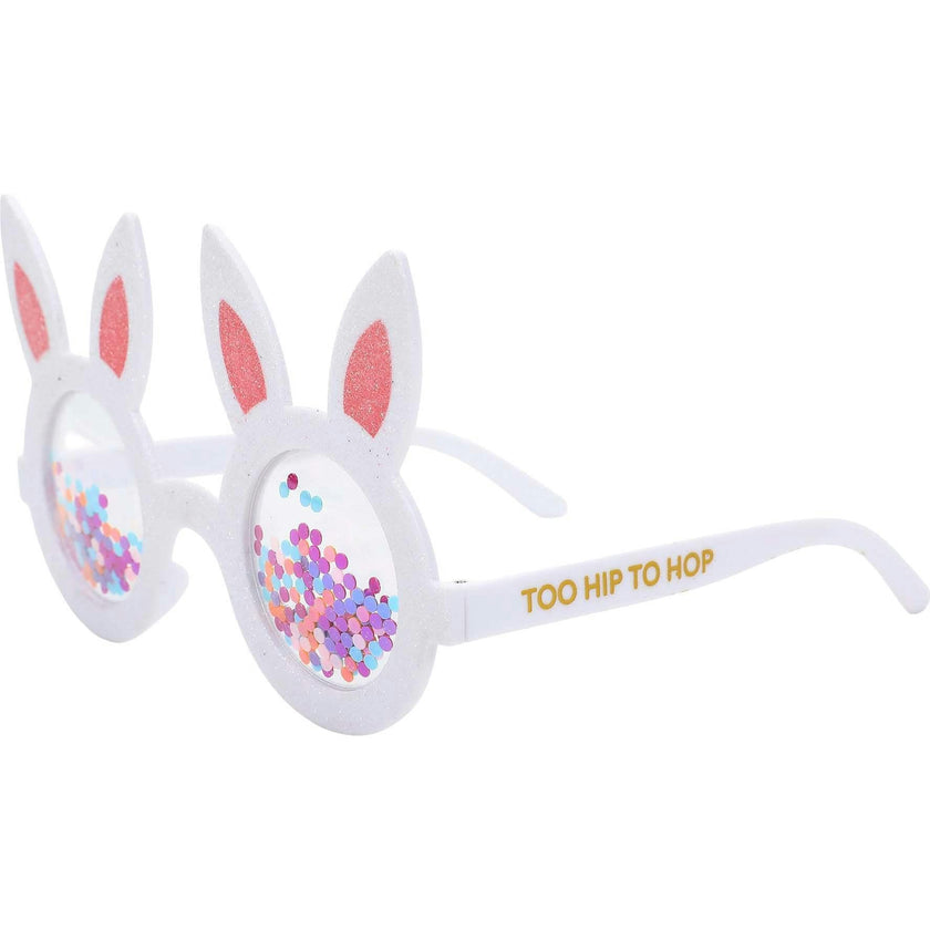 Packed Party Hop-To-It Confetti Bunny Novelty Glasses - Glitter Bunny Ears with Confetti-Filled Lenses and Gold Too Hip to Hop Text, 6x4 Inch