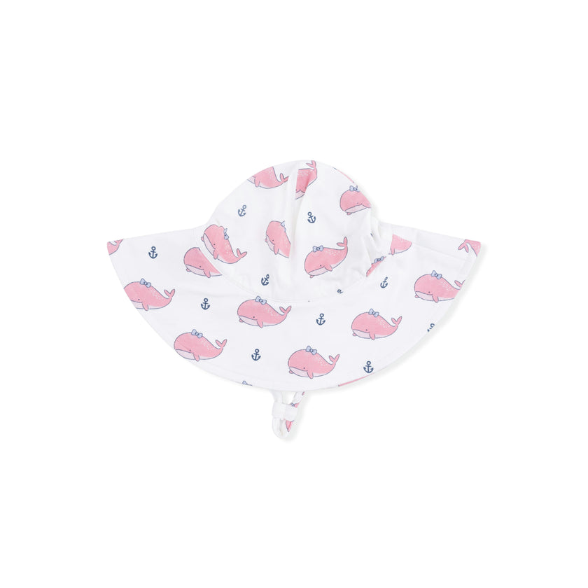 Bubbly Whale with Bow  Pink - Wide Brim Sun Hat