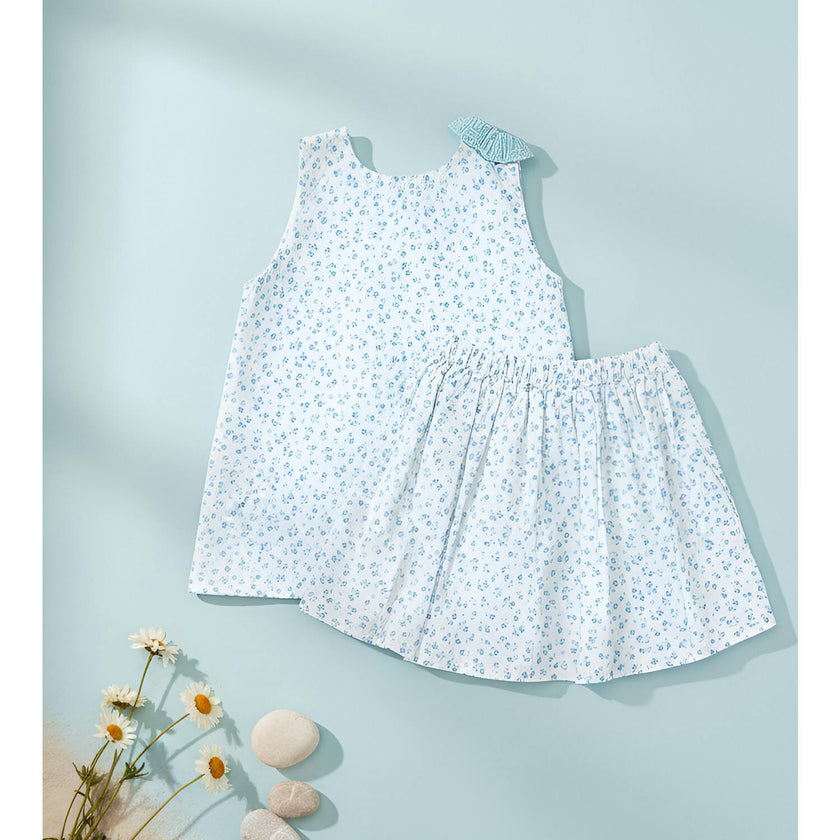 Fleur Baby Blouse Sleeveless, Flowery Aqua Blue