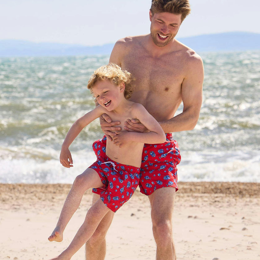 Mens Daddy & Me Swimshorts in Red Fish