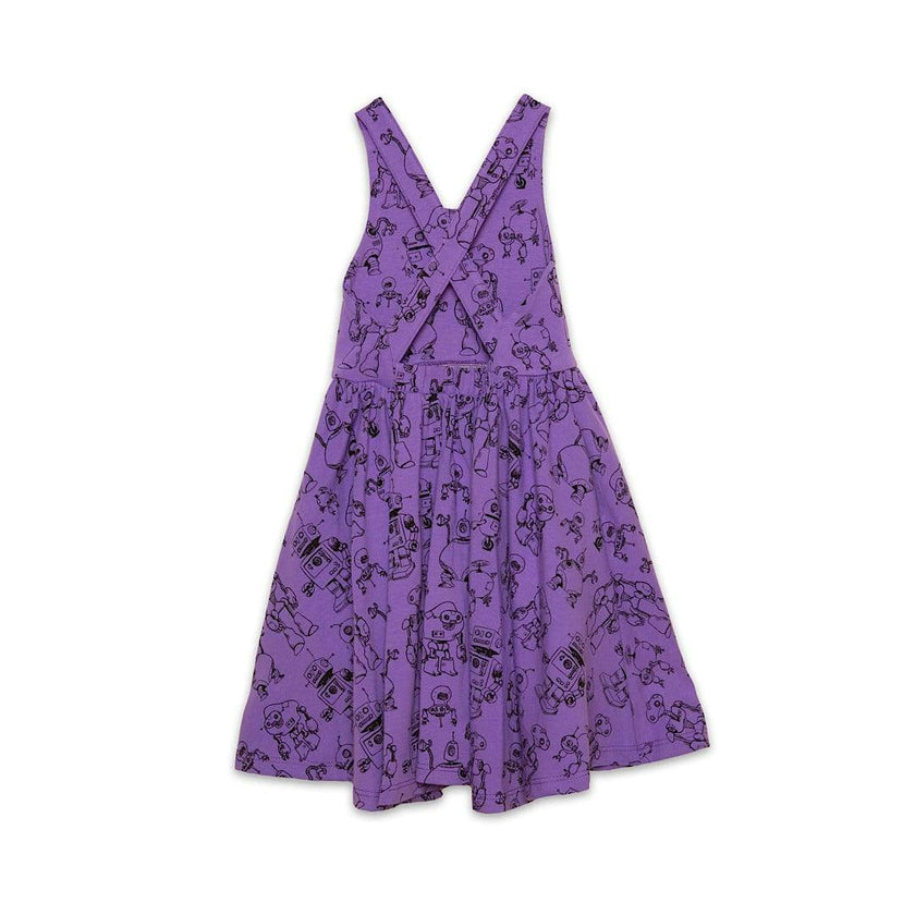 Cross Back Twirly Dress in Robots