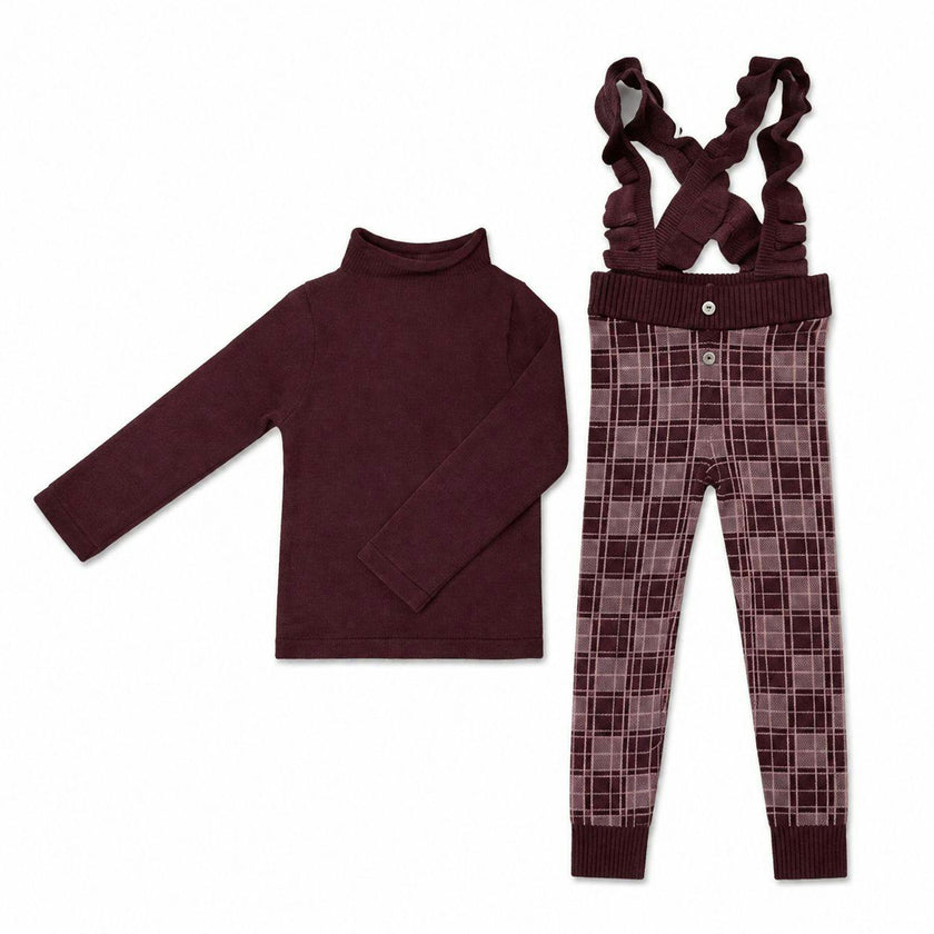 Ruffle Plaid Cross Ruffle Strap Ribbed Waist & Cuff Pant Overalls