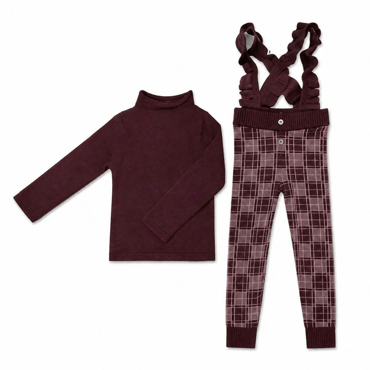 Ruffle Plaid Cross Ruffle Strap Ribbed Waist & Cuff Pant Overalls