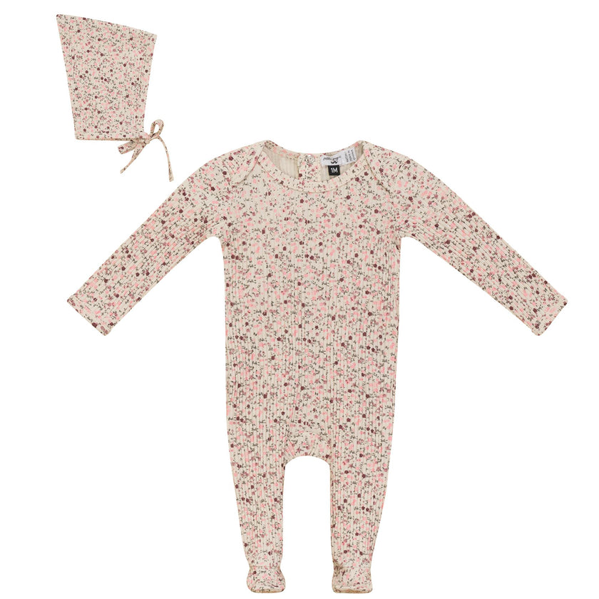 Flower Leaves Print Onesie and Bonnet