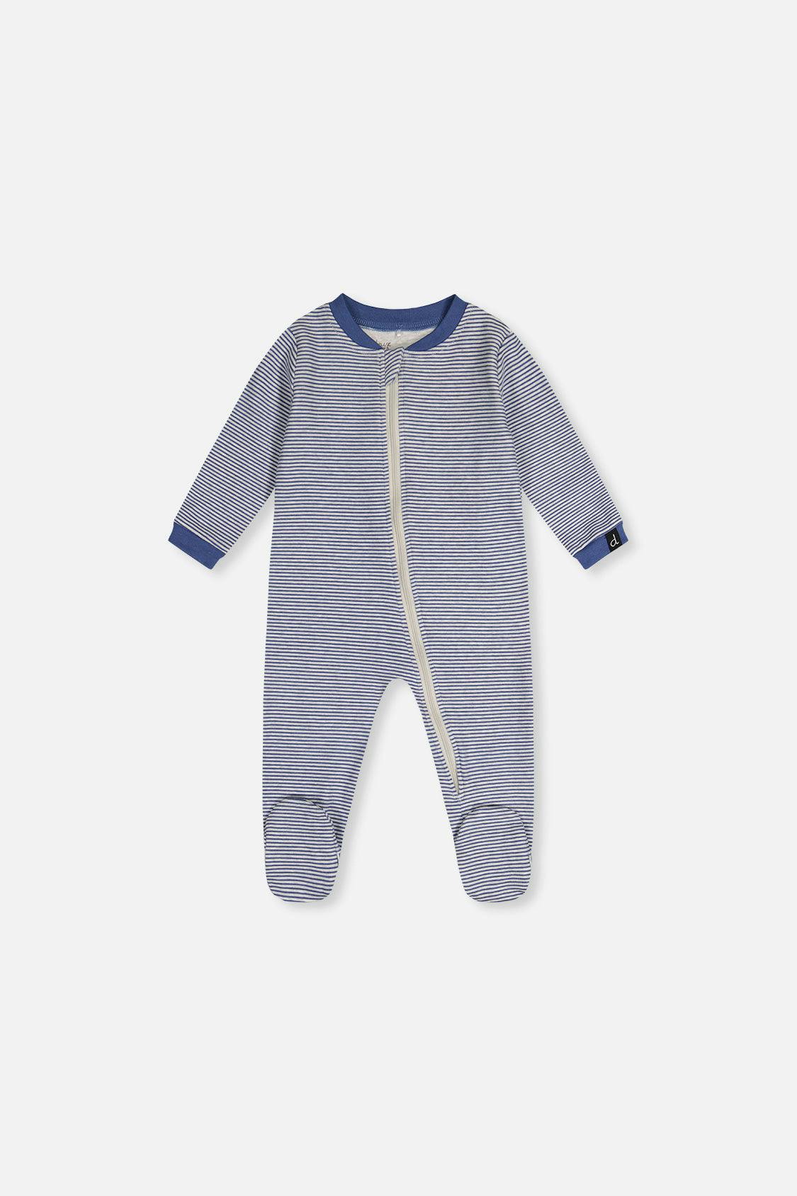 Baby Organic Cotton One Piece Pajama Blue Stripe Print
