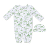 Golf Toile Green - Convertible Gown and Beanie Hat