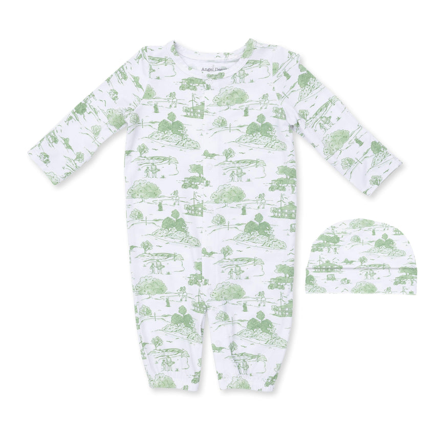 Golf Toile Green - Convertible Gown and Beanie Hat
