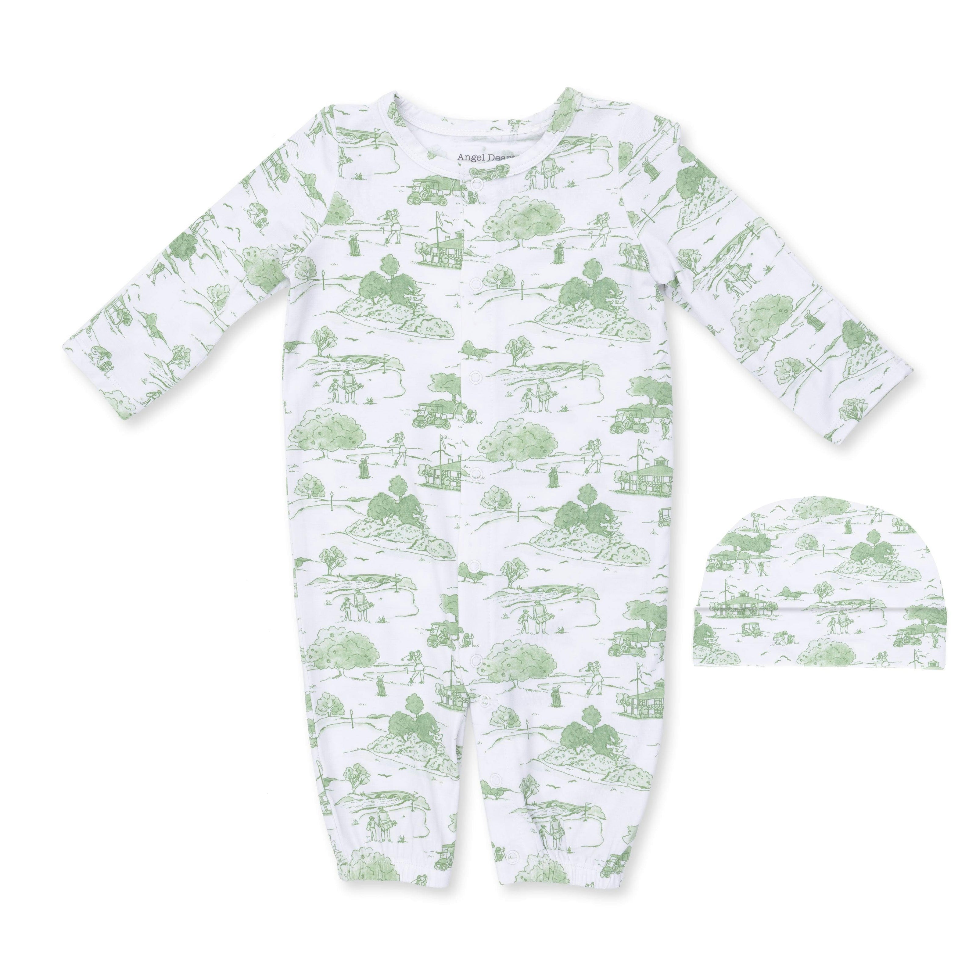 Golf Toile Green - Convertible Gown and Beanie Hat