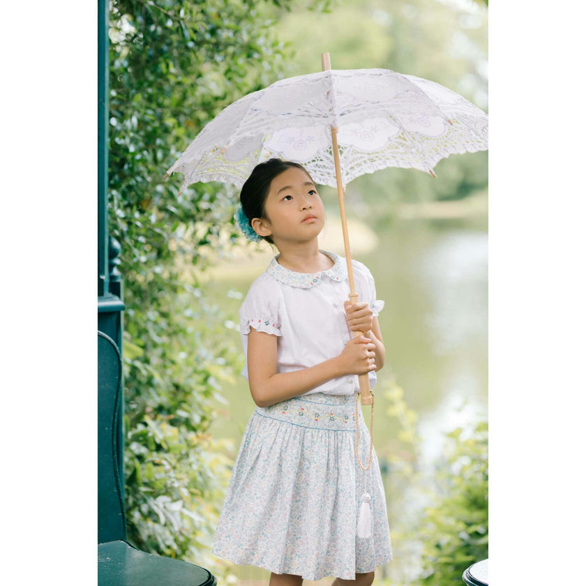 Marie Floral Blue Skirt & Short Sleeve Blouse