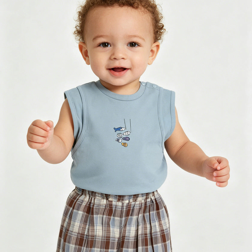 Blue Fish Plaid Set