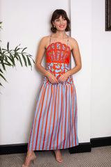 PRE ORDER- Hunter Coral Vine Stripe Midi Dress