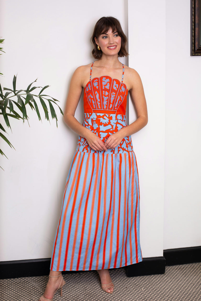 PRE ORDER- Hunter Coral Vine Stripe Midi Dress