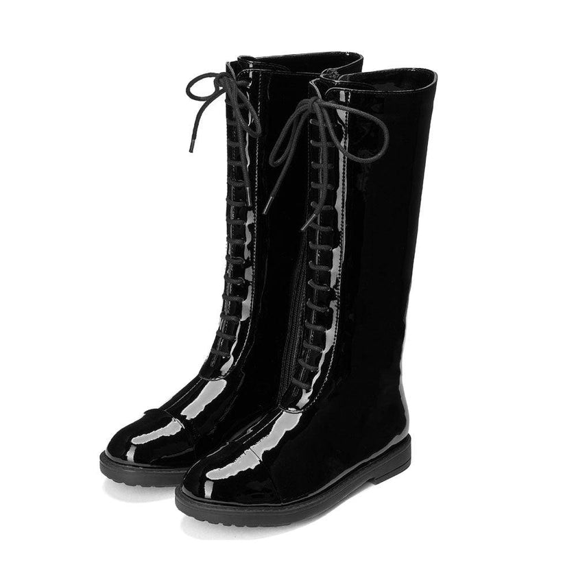 Blair Patent Leather Lace-Up Front Zipped High Boots