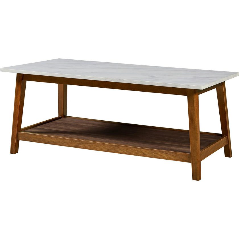 Kingston Wooden Coffee Table with Storage and Marble-Look Top
