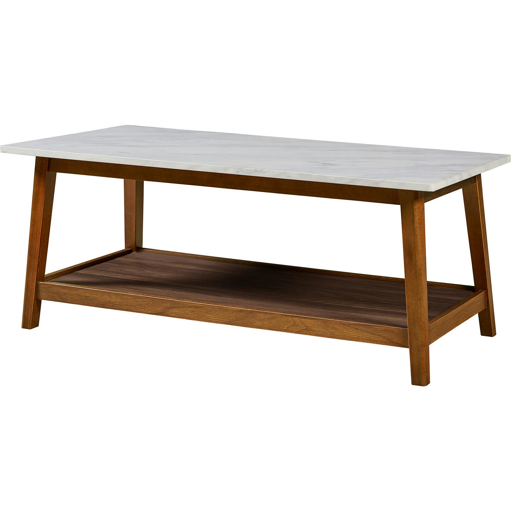 Kingston Wooden Coffee Table with Storage and Marble-Look Top