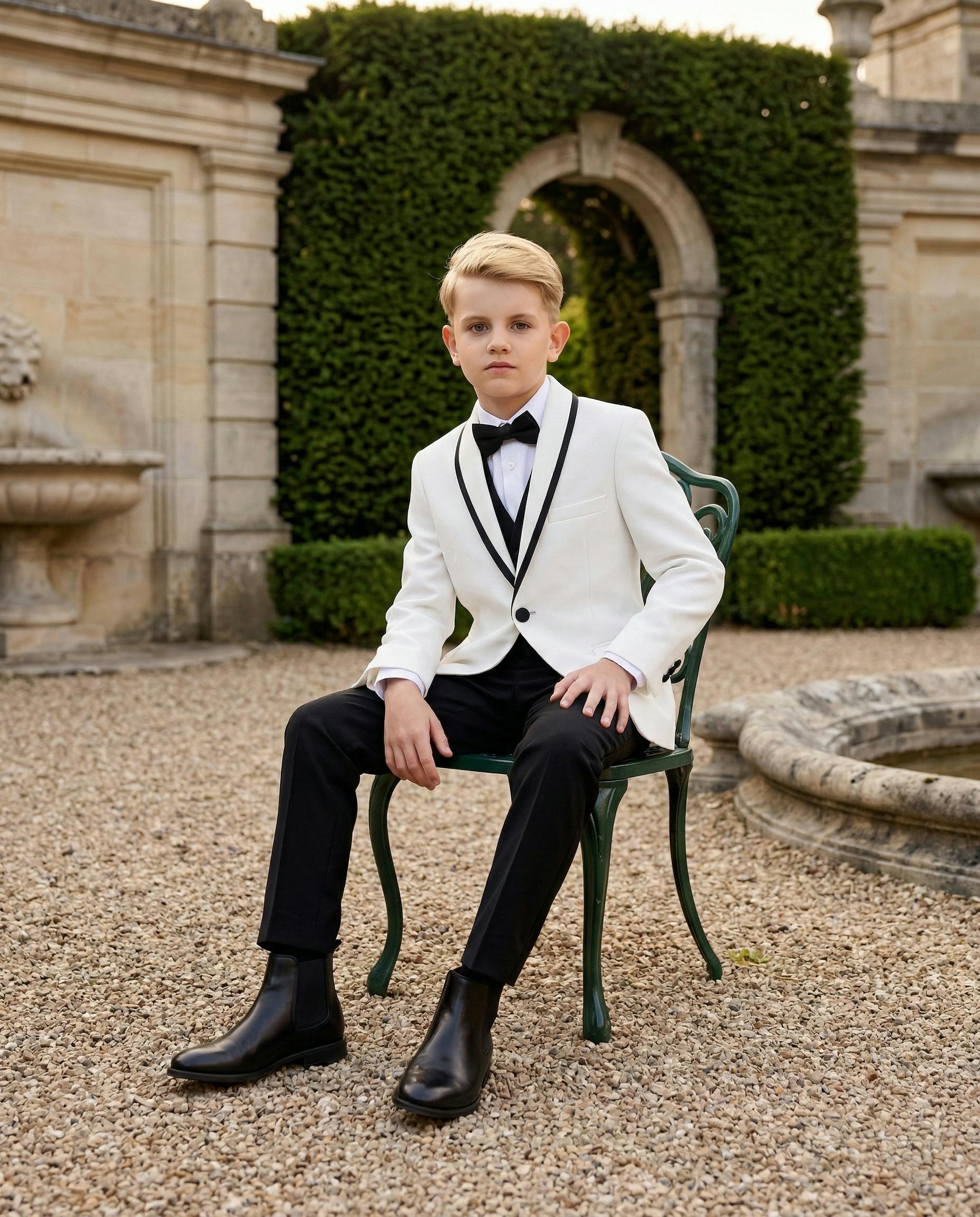 White Suit Set with Black Accents