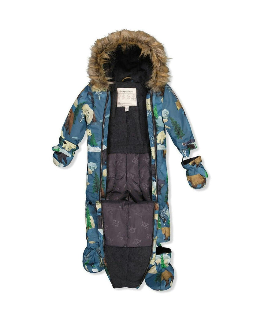 Baby One Piece Snowsuit Adapted For Car Seats Blue Bear Print