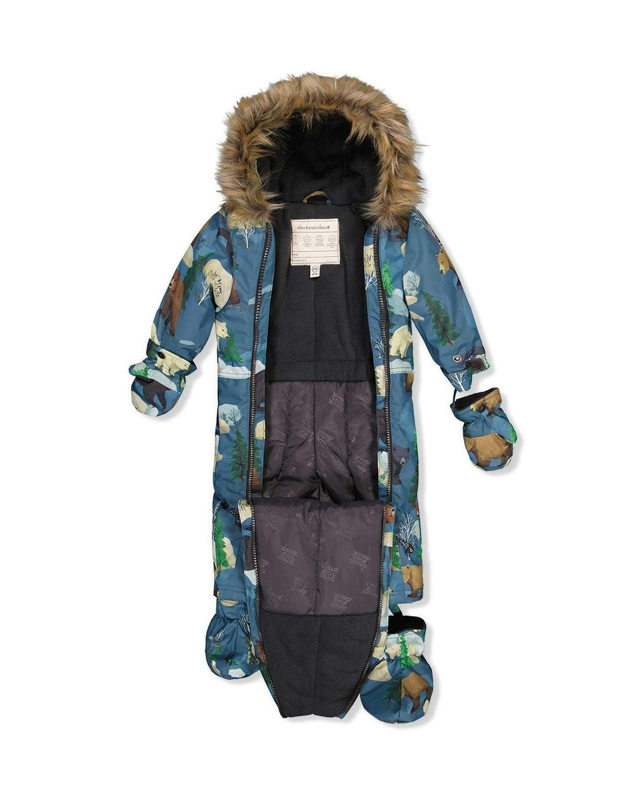 Baby One Piece Snowsuit Adapted For Car Seats Blue Bear Print