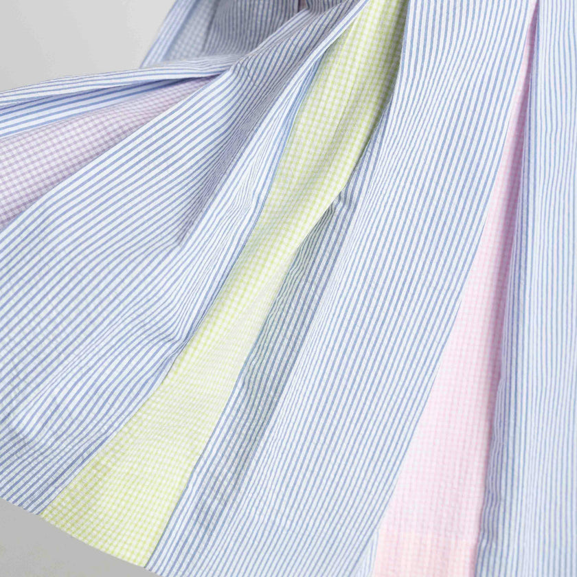 Multicolor Seersucker Pleated Dress