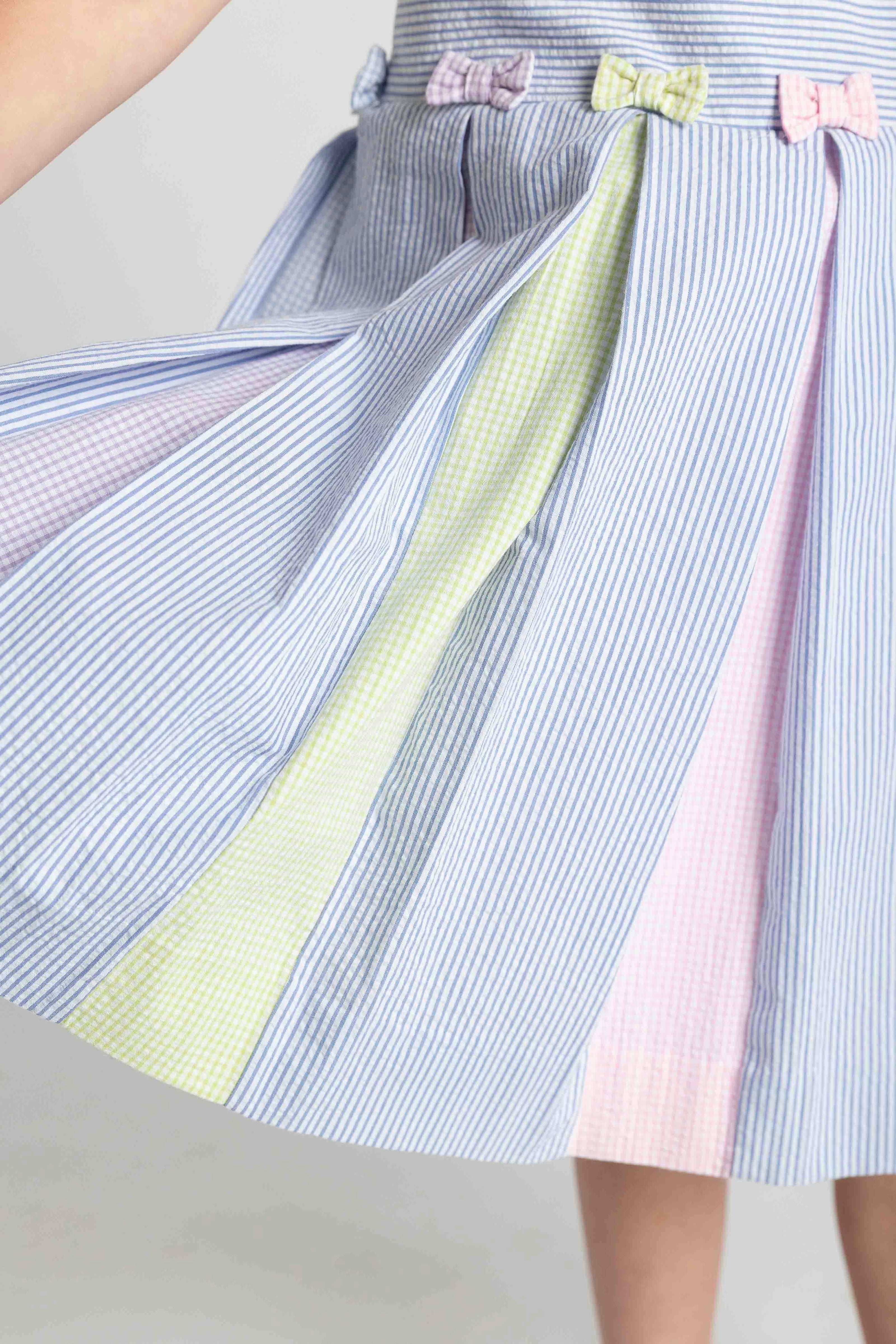 Multicolor Seersucker Pleated Dress
