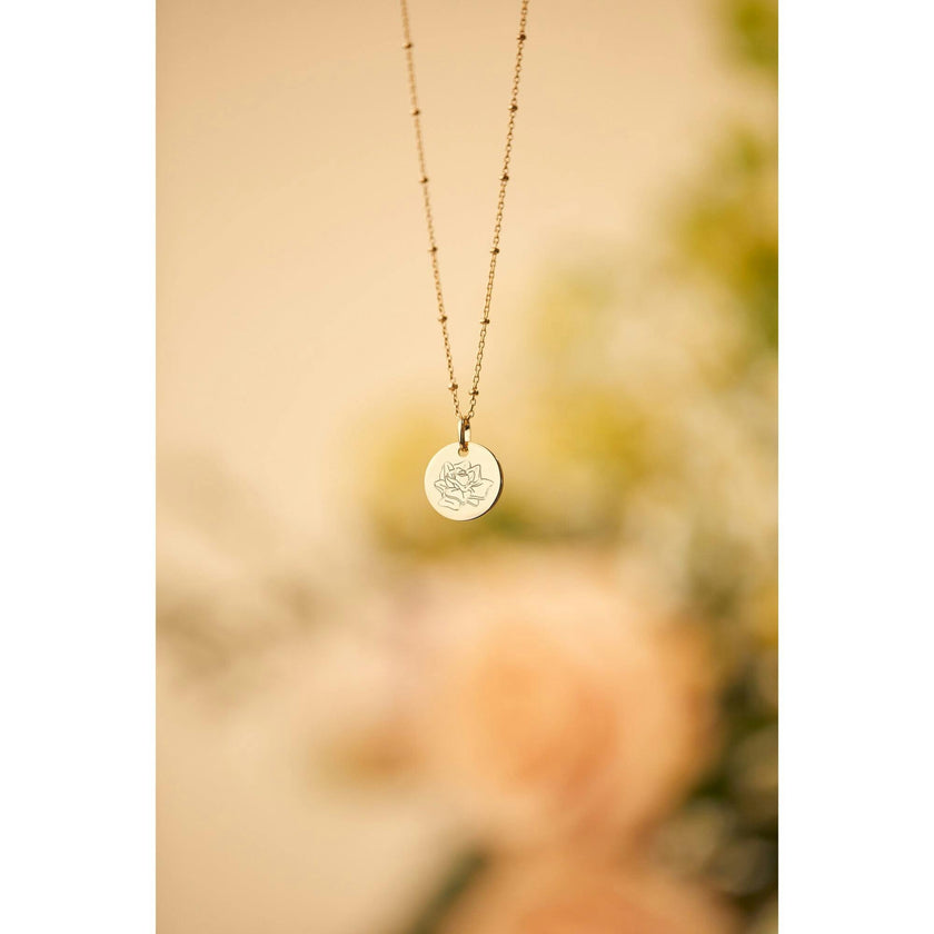 Personalized Birth Flower Necklace, 14k Gold Plated