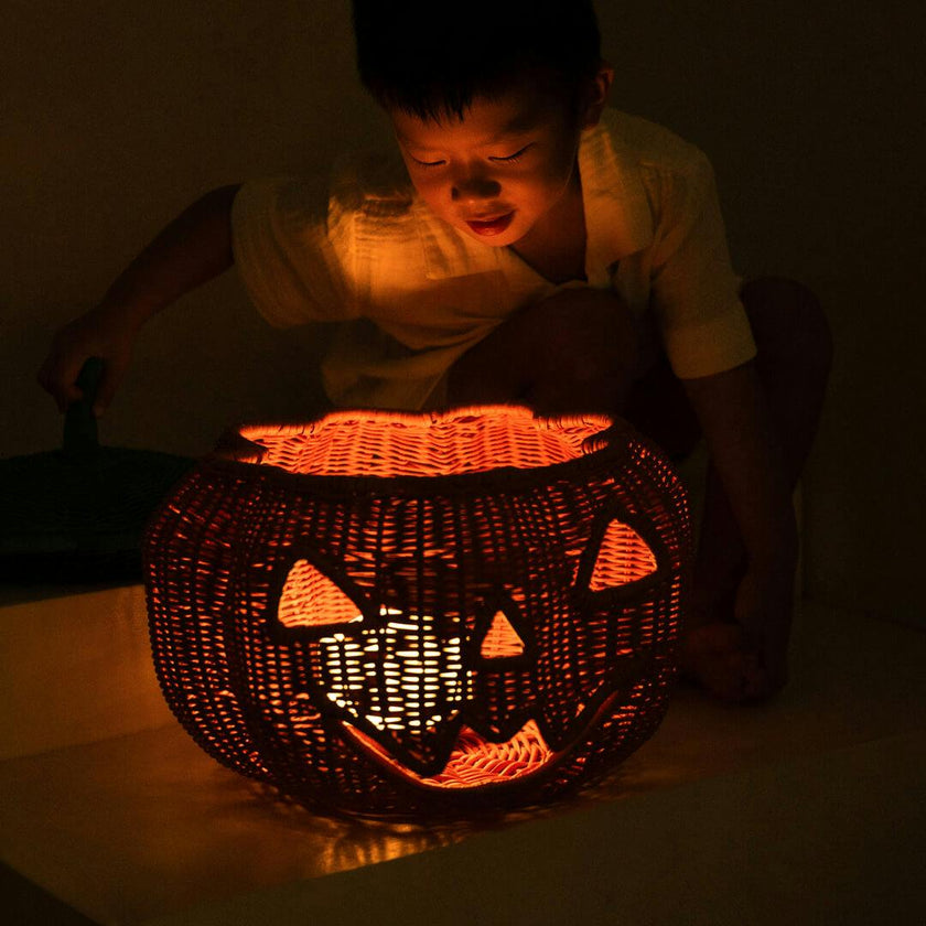 Handcrafted - Pumpkin Face Basket - Rattan Wicker