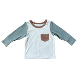 Boys Long Sleeve Colorblock Pocket Shirt in Fern