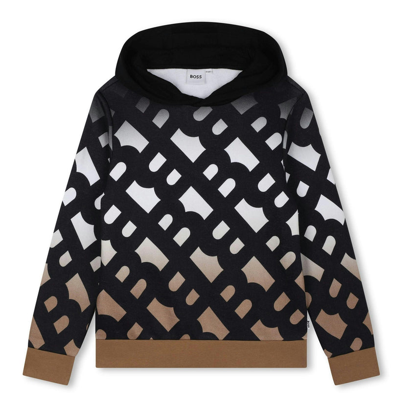 Black AOP Logo Hooded Sweatshirt