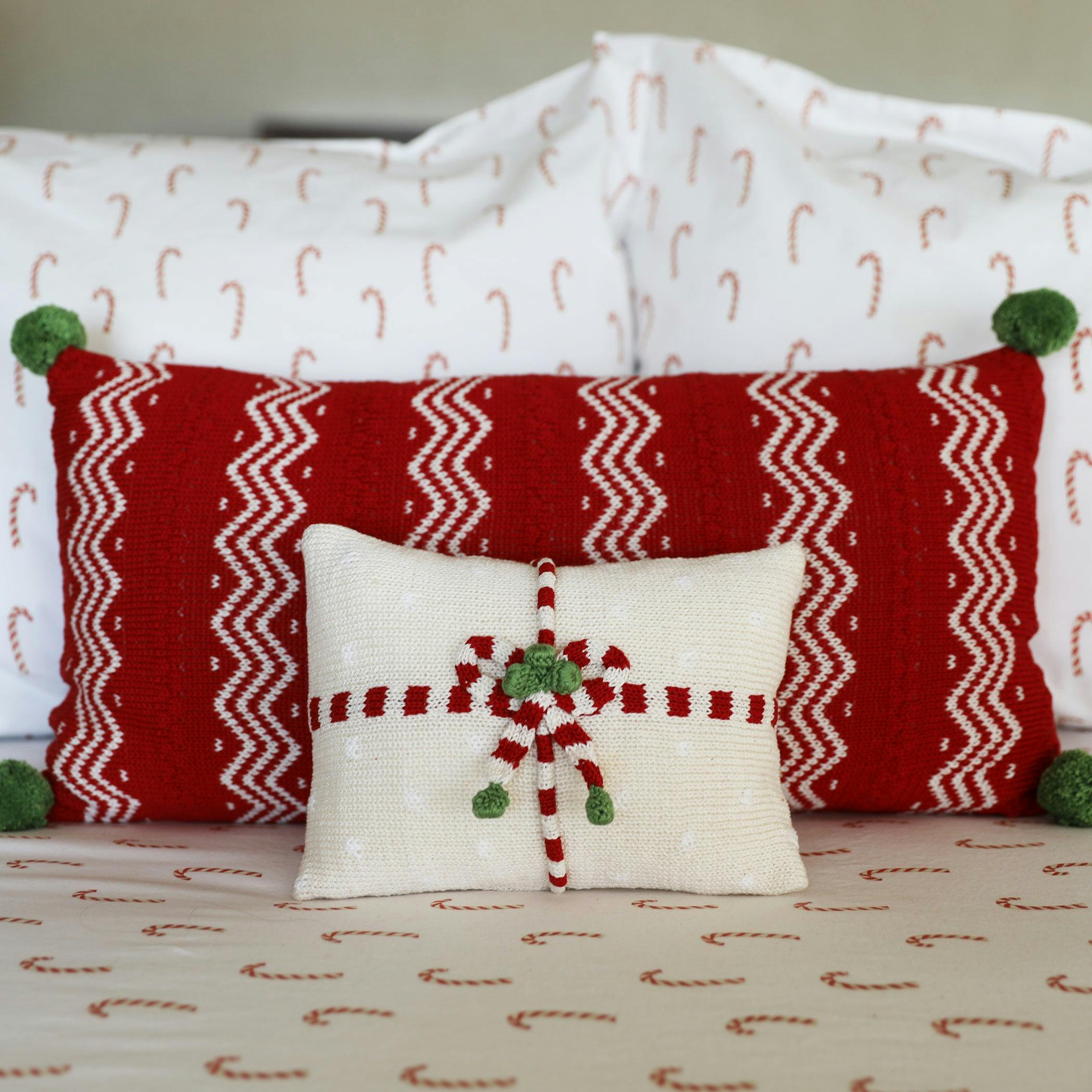 Zig Zag Lumbar Pillow with Pom Poms