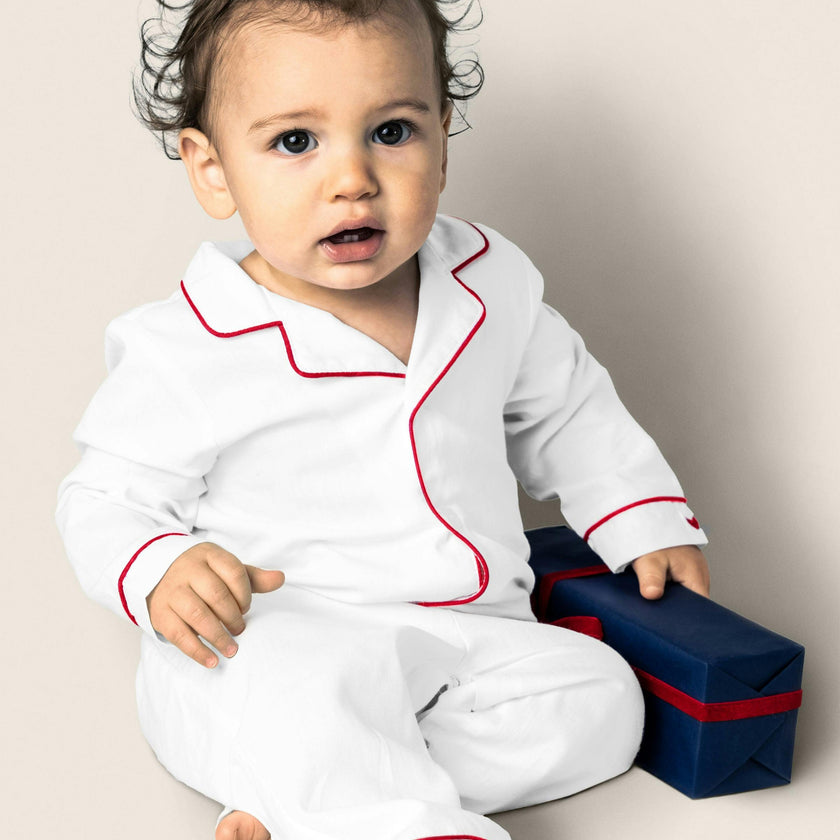 Baby's Twill Romper in White with Red Piping