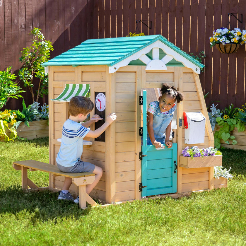 Teamson Kids Gardenia Wooden Playhouse with Large Window & Kitchen