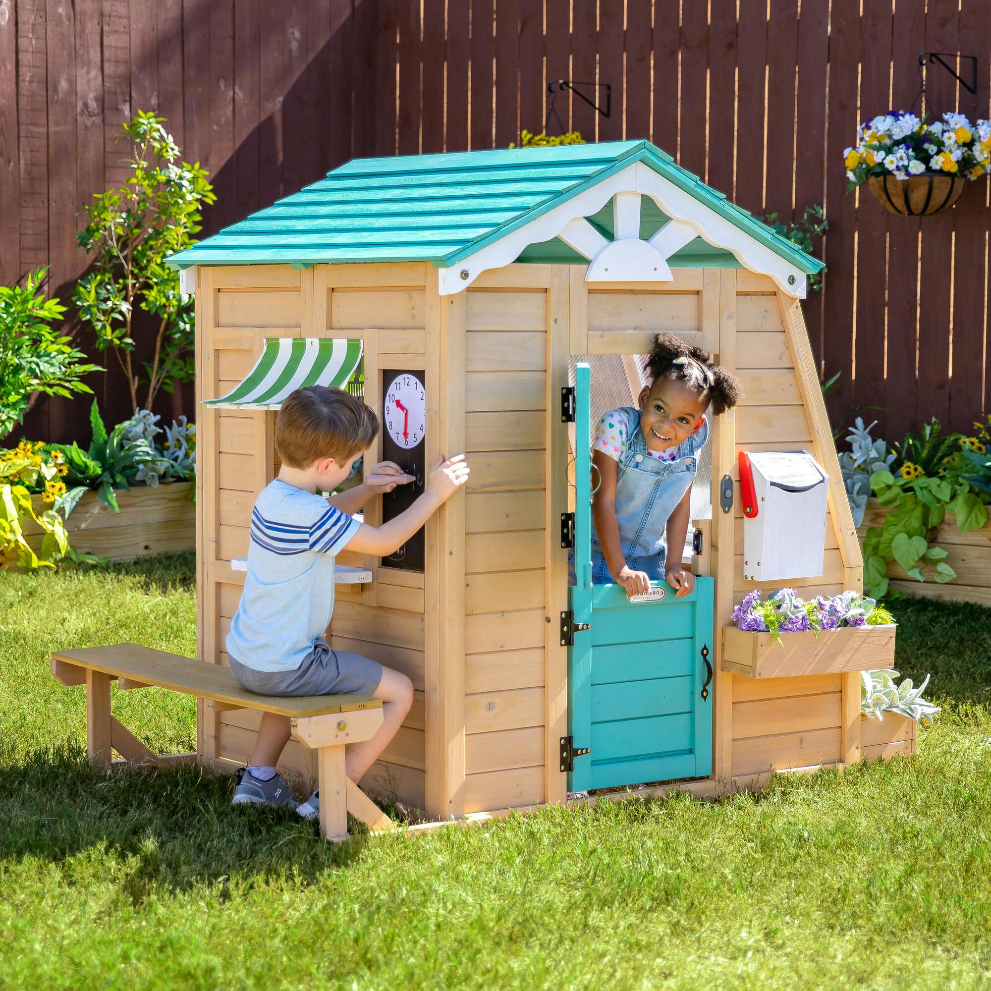 Teamson Kids Gardenia Wooden Playhouse with Large Window & Kitchen