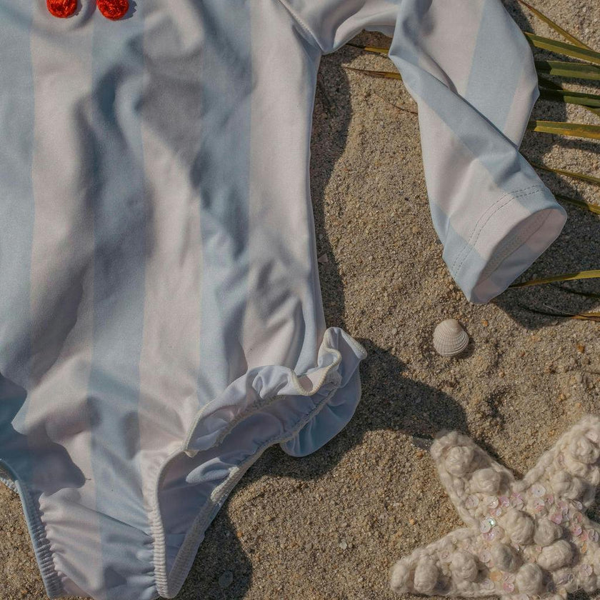 L/S Cherry Swimsuit in Blue Striple